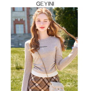 Áo Thun Nữ Dài Tay Dệt Kim Ôm Vừa Vặn Màu Xám Kiểu Pháp Mùa Thu Đông Mới Về Áo Thun Cotton Thường Ngày Cho Nữ