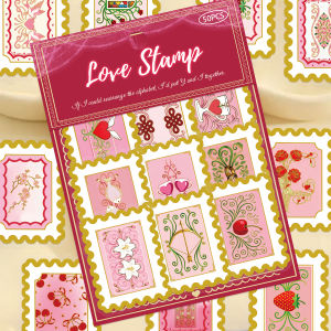 50pcs Retro Love Stamp Cartoon Hot Stamping Valentines Day Golden Foil Stickers Decorative Phone Cases DIY Waterproof PET Stick