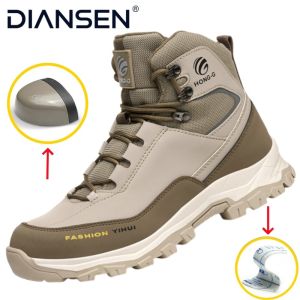 Work Anti-smash Anti-puncture Indestructible Sport Brown Protective Safety Boots Men Steel Toe Shoes Warehouse Working Botas