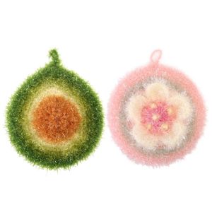 6Pcs Kitchen Dish Cloths Double Layered Absorbent Cute Avocado/Sakura Shape Reusable Hanging Towels Efficient Anti-grease