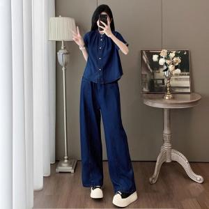 LIANGYILAILIN | Youthful Retro Style Denim Shirt and Wide Leg Pants Set