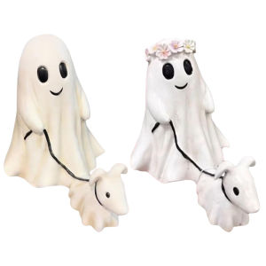 Halloween Ghost Walking Dog Decor Resin Figurine for Festive Home Decoration and Party Supplies