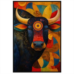 Tranh trừu tượng con trâu tranh treo tường dán tường sơn dầu trang trí phòng khách nội thất. CGI-618