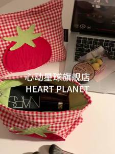 XINDONGXINGQIU | Cute Red Grid Portable Large Capacity Makeup Bag