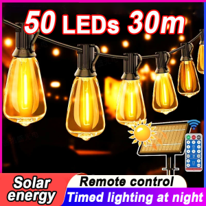Solar Bulb String Lights Outdoor Waterproof 15/25/30M ST38 Bulb String Lights Waterproof IP65 For fairy lights Garden Home Party Decorative Christmas Lights Gift