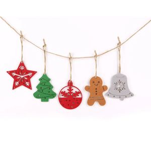 5Pcs Felt Christmas Pendants Set DIY Hanging Ornaments Tree Gingerbread Man Star Bell Decor for New Year Holiday Home Bauble
