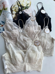 ถ้วยคริสตัลบางเฉียบ ลูกไม้ เสื้อชั้นใน เซ็กซี่ สไตล์ฝรั่งเศส เปลือย ไม่มีสาย Bralette สําหรับหน้าอกใหญ่ดูเล็กลง เสื้อกั๊ก สไตล์บรา