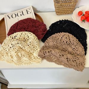 2025 New Vintage Artisanally Handwoven Hollow Design Womens Spring Summer Thin Breathable Versatile Woolen Knitted Cap