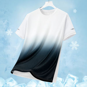 Large Size Quick-Drying Ice Silk T-Shirt Loose Fit Gradient Print Round Neck Short Sleeve Breathable Comfortable New Arrival