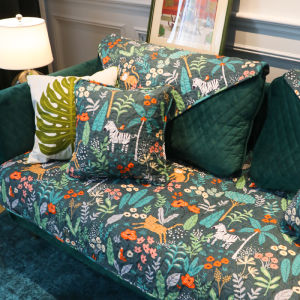 Raining Flowers New Cotton Sofa Cushion Cover Artistic Forest System Cartoon Design Non-Slip Living Room Sofa Set for All Seasons