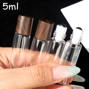5ml Empty Glass Essential Oil Roller Bottles Cosmetic Container Roll on Glass Refillable Bottle Refillable Wood Lid Tool