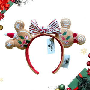 Christmas Mickey Mouse Ear Headbands Gingerbread Bow Headbands Holiday Birthday Party Hair Accessories Gift for Women Girl