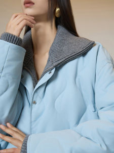 Blue Lightweight Short Jacket Knit Combination Two-in-One Design