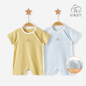 ชุดบอดี้สูทเด็กทารกสำหรับฤดูร้อนรอมเปอร์สูทผ้าฝ้ายแท้แบบบางสำหรับเด็กแรกเกิดชุดแขนสั้นสำหรับเด็กชายและเด็กหญิงชุดฤดูร้อนสำหรับทารก