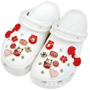 รองเท้า Crocs Jibbitz น่ารัก16ชิ้นแมวกวักนำโชคหัวรัดเชือกรองเท้าถอดออกได้ตกแต่งรองเท้าสไตล์จีนสำหรับ Crocs