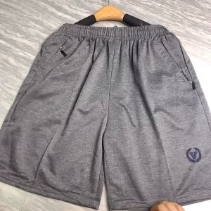 กางเกงกีฬาขาสั้นผู้ชายกางเกงขาสั้นกีฬาลําลองตรงสีทึบปักกระเป๋าซิป ผ้าหนา