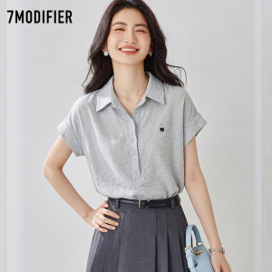 7.Modifier | Áo Sơ Mi Nữ Dễ Thương Thoáng Mát Thêu Hoa Văn Đa Năng Cổ Polo