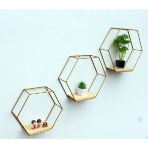 dekorasi estetik rak hexagonal 1paket 3pcs warna gold