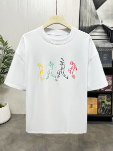 American Style Cartoon Character Print Short Sleeve T-Shirt Mens Summer Casual Loose Fit Cotton Blend Streetwear Top