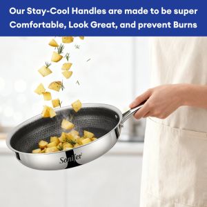 Sonifer Frying Pan Three layer Stainless Steel Non-Stick Honeycomb Coating Suit For All Stovetops