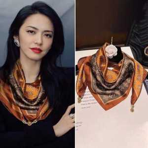 K-style Stripes Small Square Towel Scarf Womens Spring & Fall Magnetic Buckle Triangular Binder Shirt Neck Protection Scarf Thin Scarf Scarf