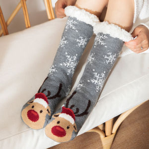 Winter Christmas Slipper Socks Women Thick Floor Socks with Grippers Non Slip Warm Fuzzy Socks Home Sleeping Stocking Xmas Gifts