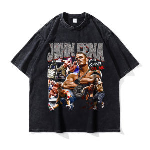 เสื้อยืด John cena เสื้อยืดคอกลมแขนสั้นผู้ชายผ้าฝ้าย100% เสื้อยืดนักมวยปล้ำสไตล์ฮาราจูกุทรงโอเวอร์ไซส์ซักได้สำหรับ Y2K