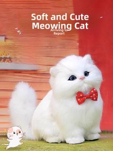 Cute Plush Cat Doll for Girls Realistic Toy Cat That Meows Huggable Electric Pet Animal Toy Soft Stuffed Animal Decoration