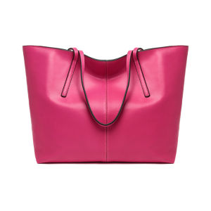 Leather Shoulder Bag Womens Casual Handbag Large Capacity Tote Bag Street Style Soft Handle Zipper Closure Bucket Shape