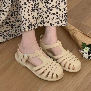 Summer Closed Toe Gel Shoes Fairy Adult Breathable Retro Casual Easiest for Match Student Weaving Hollow Roman Sandals