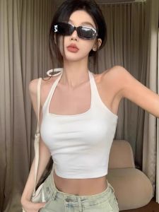 Thai Spicy Girl Strap Vest Top Beachwear Sleeveless Self-Padded Prevent Exposure Short Style Cotton Blend Summer Fashion