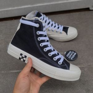 OBRAL SEPATU SNEAKERS CV X OFF WHITE BLACK WHITE SOL GLOSSY 37-43 SEPATU KOREAN STYLE BELANG HITAM PUTIH MURAH 100%