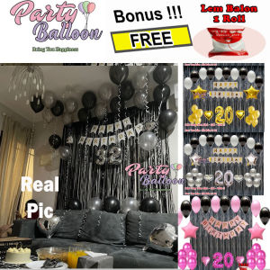 Partybaloon Paket Balon Ulang Tahun Dekorasi Lengkap Murah Dewasa Anak Kamar Tema Hitam Putih Set Happy Birthday Black White