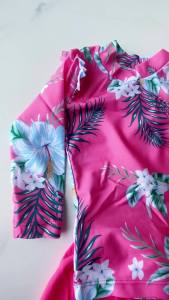 LJSwimming Outfit for Kids Girls Long Sleeve Rash Guard for Children Pink with Flowers Pattern Swimming Suit for Girls 2-10 Y Child Two Pieces Swimwear Baby Sandy Beachwear