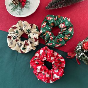3PCS Christmas Scrunchies Set Santa Snowman Tree Printed Hair Ties Festive Red Green Beige Hair Accessories For Women