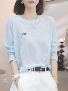 Shalldoer | Elegant Letter Print Long Sleeve T-Shirt Womens Summer New Thin Breathable Versatile Cover Up Top Korean Style Loose Fit