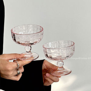Premium Pink Band Highball Glass Dessert Cup Ice Cream Bowl Snack Cup Yogurt Bowl Transparent Glass Footed Cup  Style