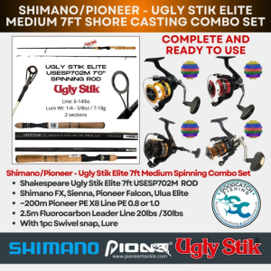 Ugly Stik Elite 7ft + Shimano FX Sienna / Pioneer Ulua Elite Falcon MEDIUM Action Spinning Combo Set