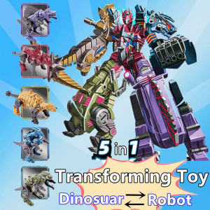 5in1 Dinosaur Transforming Robot Toy Transformer Warrior Toy for Kid Cartoon Tyrannosaurus Rex Gift