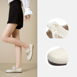 Josiny | Bow Detail Mary Jane Slip-On Lace Summer Shoes