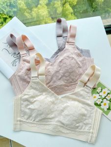 Ultra-Thin Wireless Full-Cup Bra Large Size Underwear for Young Women Plant Floral Patterned Gathered Push-Up Anti-Sagging Side-Breast Removal