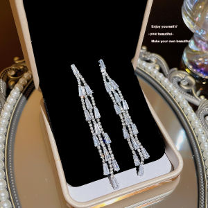 925 Silver Needle Zircon Tassel Earrings Fashion Exaggerated Design Trendy Earrings Silver Needle Fancy Earrings