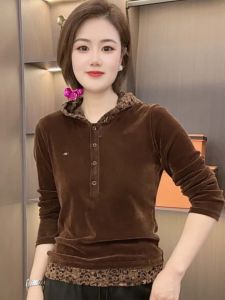 เสื้อสเวตเตอร์คอตตอนแขนยาวมีฮู้ดสำหรับผู้หญิง แฟชั่นฤดูใบไม้ร่วง 2025 ทรงหลวม ผ้าไนลอนผสมโพลีเอสเตอร์ ปกติ