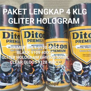 Pilok Cat Diton Premium Paket Lengkap 4 Kaleng Gliter Hologram GH9500 9500 300ML Primer Grey 9120 Black 9109 Clear Gloss 9128 400cc Pilox Paketan Cat Semprot Special Spray Paint