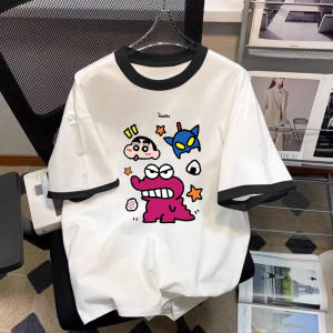 เสื้อยืดแขนสั้นสีตัดกันผ้าฝ้ายแท้สำหรับผู้ชายเสื้อยืดลำลองทรงหลวมสไตล์ญี่ปุ่น cityboy ใส่ช่วงฤดูร้อนสำหรับคู่รักเสื้อตัวบน