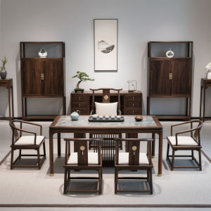 Rocks Board Tea Table And Chair Set New Chinese Style Black Walnut Wood Beauty Ming Dynasty Aesthetic Middle Ancient Wind