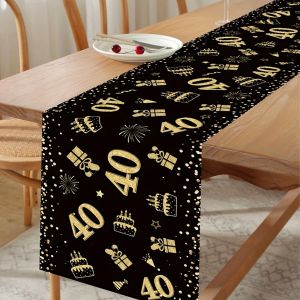 1pc Birthday Table Runner Black Gold 30th Birthday Table Runner Polyester Fabric Table Decoration for Birthday Party Celebration