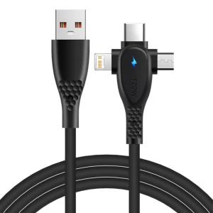 3 IN 1 USB Cable 120W USB Charging Port to For IOS/Micro/Type-C Mobile Phone Charging Cable LED Light Universal multi-function