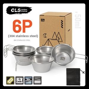 Mountainhiker | CLS&NOBANA Outdoor 304 Stainless Steel Cup Small Tea Cup Camping Portable 6-piece Set 50ml Hiking Water Cup Small Wine Glasses