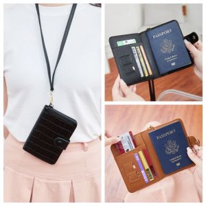 HEFEI Multifunction Halter Passport Cover Card Case Waterproof Leather Passport Holder Lightweight Airplane Check-in Rfid Blocking Wallet Male